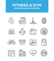 Fitness And Gym Line Icon Set Concept