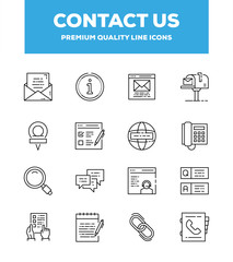 Contact Us Line Icon Set Concept