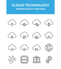 Cloud Technology Line Icon Set Concept
