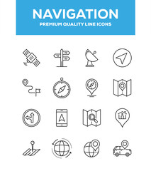 Navigation Line Icon Set Concept