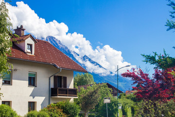 Thaur (Austria). Architecture Thaur. View of the Tyrolean Alps