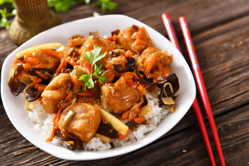 Oriental dish - rice with vegetables and chicken