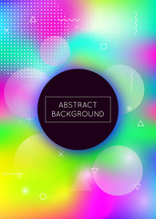 Holographic background with liquid shapes. Dynamic bauhaus gradient with memphis fluid elements. Graphic template for flyer, ui, magazine, poster, banner and app. Colorful holographic background.