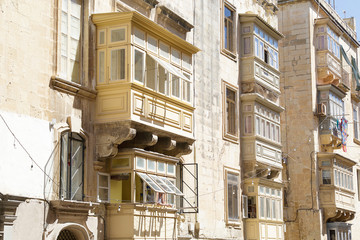 Traditional colourful balconies in the ancient city of Valletta, Malta