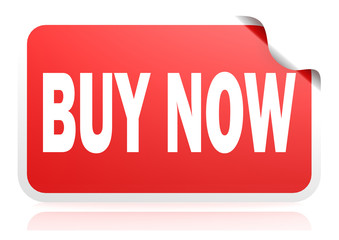 Buy now red square banner, 3D rendering