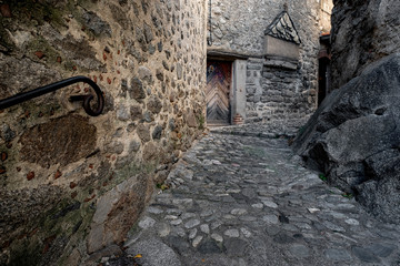 Medieval street in the town of Eus, in the list of Les plus beaux villages in France