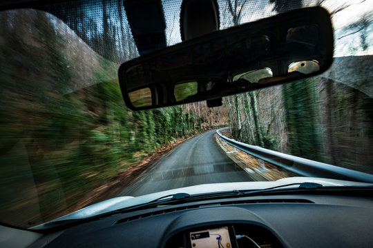 Route by car through the French Pyrenees in winter