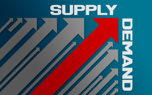 Supply and demand concept with red arrow