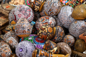 Fototapeta na wymiar Crafts, Colorful souvenirs in Cuzco, Peru. local souvenirs in the craft market