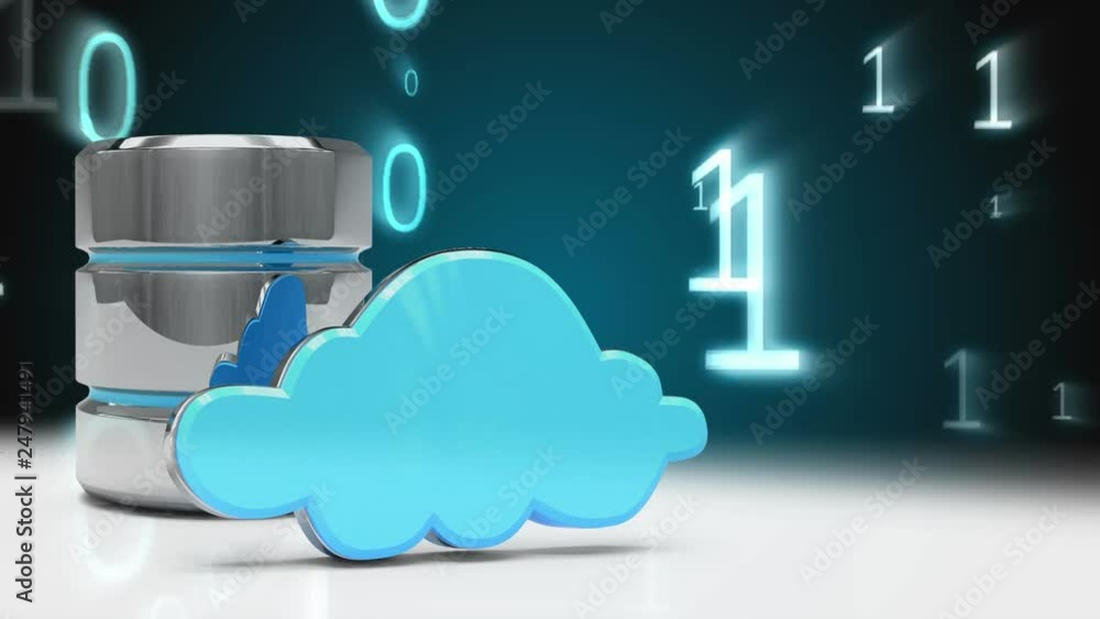Poster icons of cloud security with binary code