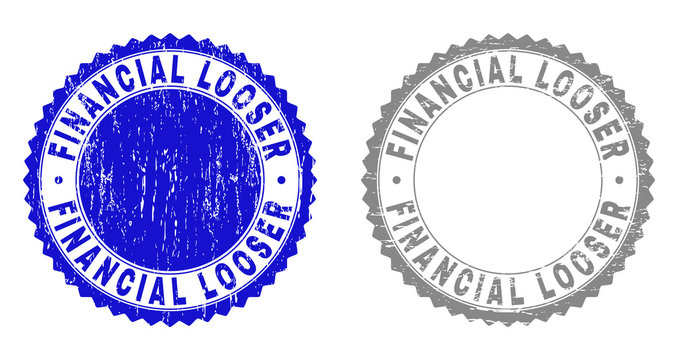 Grunge FINANCIAL LOOSER stamp seals isolated on a white background. Rosette seals with grunge texture in blue and grey colors.