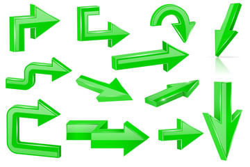 Set of green arrows. Shiny 3d web icons
