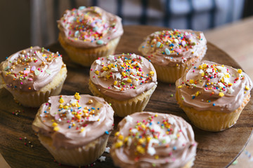 Closeup of chocolate cupcakes food photography recipe idea