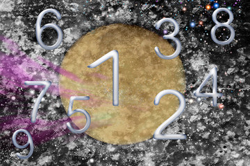 Space numerology, figures against the background of the moon