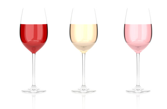 Wine glasses. Set. 3d rendering illustration isolated on white background