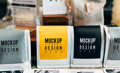 Mockup of coffee bean packaging