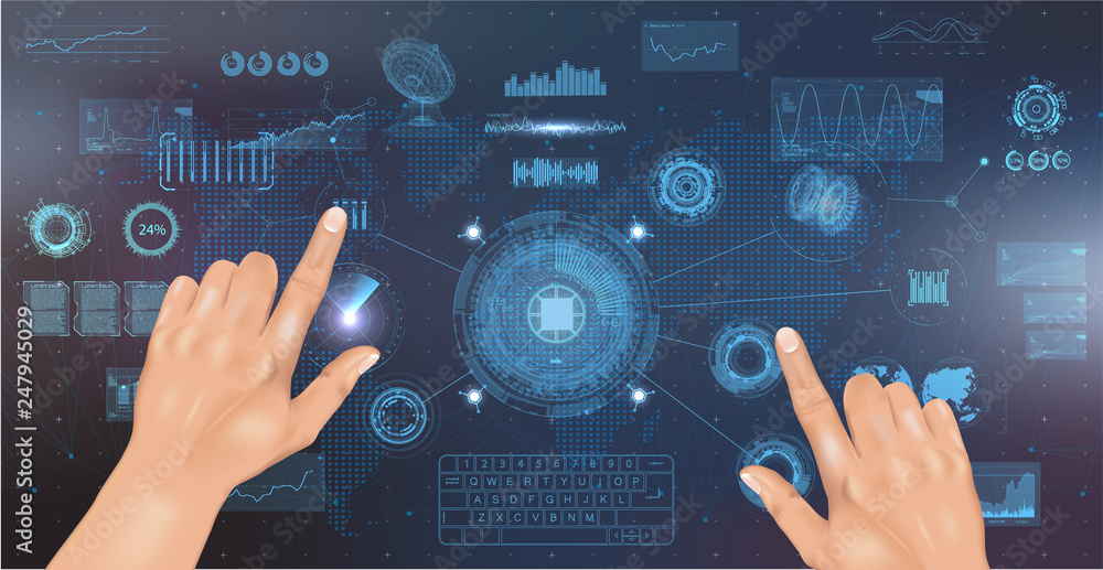 Fototapete futuristic concept hud, gui style. screen (dashboard, futuristic circle, space elements, infographic