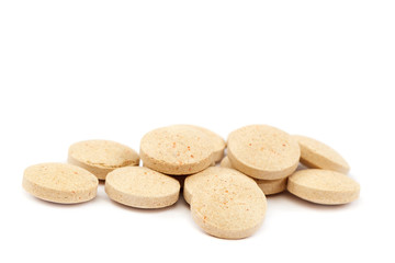 Pills food additives isolated on white background