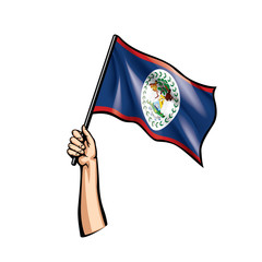 Belize flag and hand on white background. Vector illustration