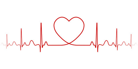 Heartbeat, vector rhythm with heart one line, a symbol of positive emotions, love and inspiration, happy Valentine day