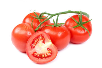 Fresh red tomatoes isolated on white background