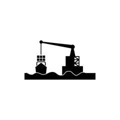Container monochrome icon with EPS 10 - jpeg format, simple and trendy flat style isolated on white background. Crane illustration. Cargo symbol - vector
