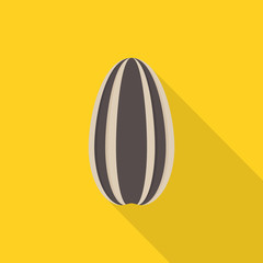 Sunflower seed icon with long shadow on yellow background, flat design style