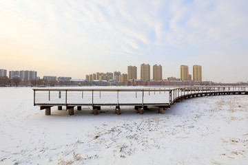 urban architectural landscape in the snow, china