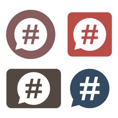 Obraz premium Hashtag icon set in speech bubble. Vector illustration, flat design.