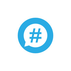 Fototapeta premium Hashtag icon in speech bubble. Vector illustration, flat design.