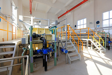 Plate frame filter press in sewage treatment plant, China.