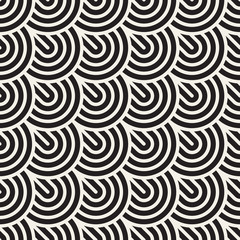 Vector seamless pattern. Repeating abstract background. Black and white geometric lattice design. Concentric circles ornament. Modern stylish texture.
