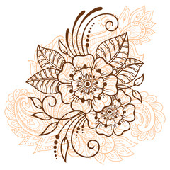 Mehndi flower pattern for Henna drawing and tattoo. Decoration in ethnic oriental, Indian style.