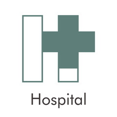 Logotipo abstracto con texto Hospital con letra H lineal con cruz en color gris