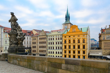 Obraz premium Sculptural compositions of Charles Bridge, Prague, Czech Republic. Saint Ivo, church judge of Franciscan Order