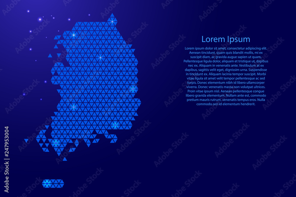 Poster south korea map abstract schematic from blue triangles repeating pattern geometric background with n