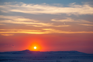 snowy mountain with beautiful  sunset