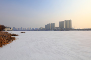 Urban buildings in the snow, China