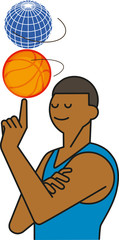 Basketball player and ball rotate