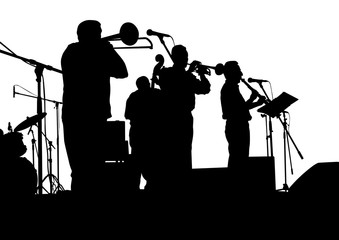 Naklejka premium Music man whit jazz band on white background