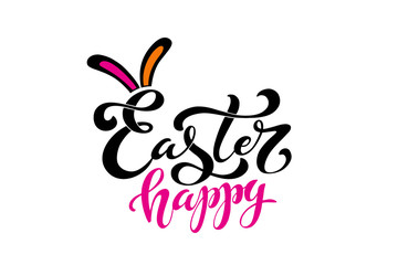 Happy Easter handwritten lettering typography. Hand drawn design elements. Logos and emblems for invitation, card. Vector illustration.