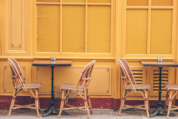 Summer empty open air restaraunt in Europe.