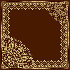 Stylized with henna tattoos decorative pattern for decorating covers for book, notebook, casket, magazine, postcard and folder. Mandala and border in mehndi style. Frame in the eastern tradition.