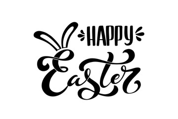 Happy Easter handwritten lettering typography. Hand drawn design elements. Logos and emblems for invitation, card. Vector illustration.