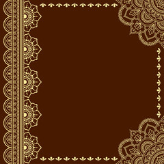 Stylized with henna tattoos decorative pattern for decorating covers for book, notebook, casket, magazine, postcard and folder. Mandala and border in mehndi style. Frame in the eastern tradition.