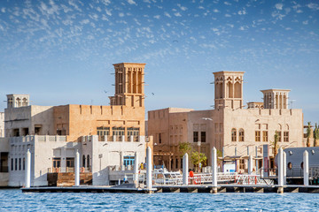 DUBAI, UAE - December 13: View of traditional arabic buildings at Al Fahidi Historical District, Bastakiya