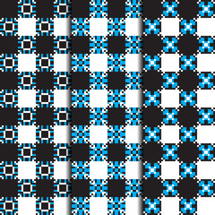 Set of 3 seamless patterns striped design. Gingham textile prints. Vector fashion backgrounds.