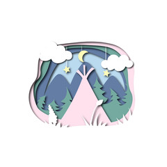 Paper Cutout Style. Camping. Nature. Teepee. Vector illustration.