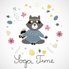 Yoga Time. Cute Racoon.