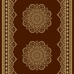 Set of mandala pattern and seamless border for Henna drawing and tattoo. Decoration in oriental, Indian style.